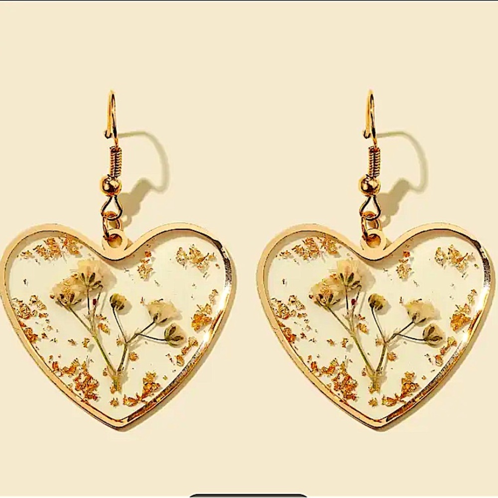 Gold Boho Flower Glass Dangle Earrings
